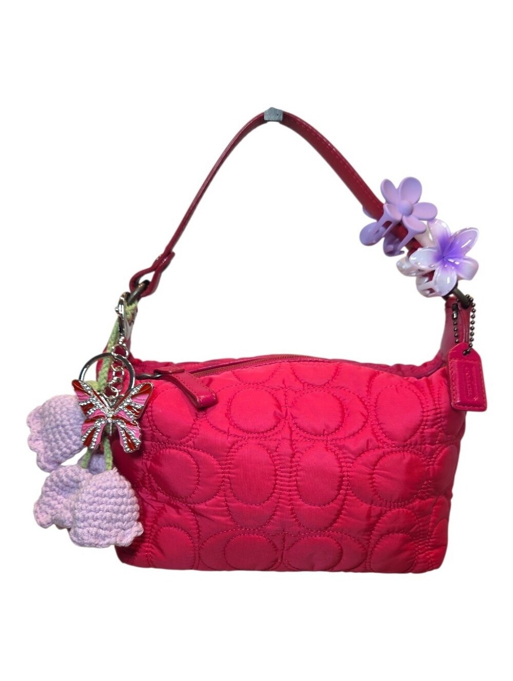 Coach Y2K 04 Quilted Vintage Signature C Nylon Mini Bag Barbie Hot Pink Gunmetal